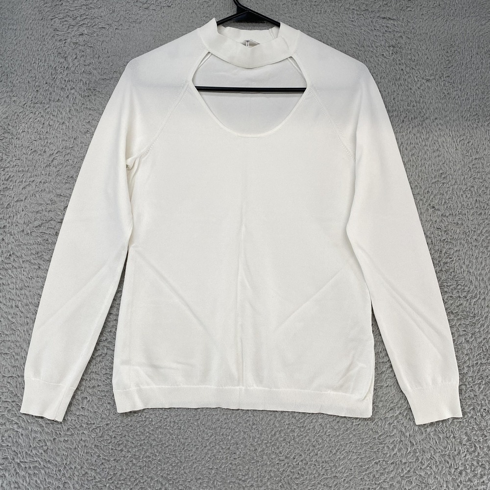 FRAME Sweater Womens Large White Mock‎ Neck Cutout Choker Quiet Luxury